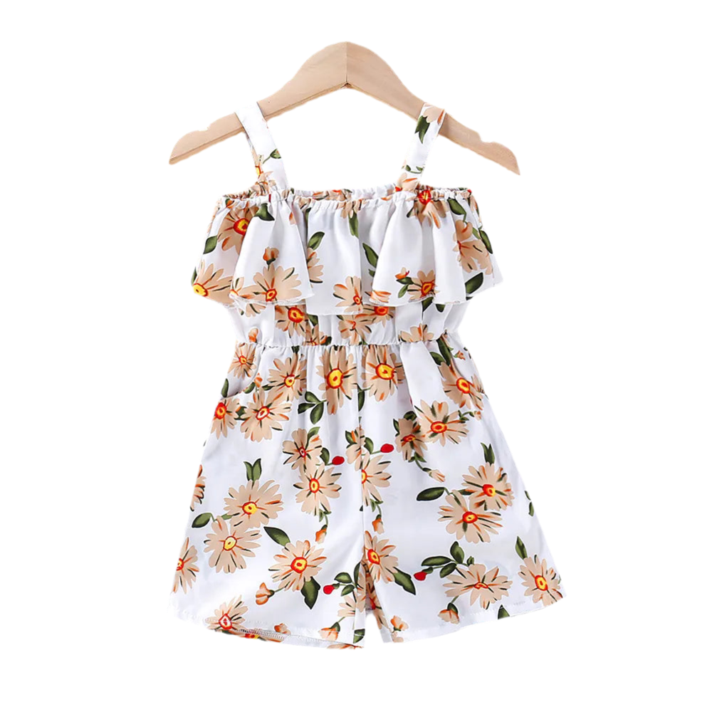 Girls' Small Print Ruffled Collar Jumpsuit