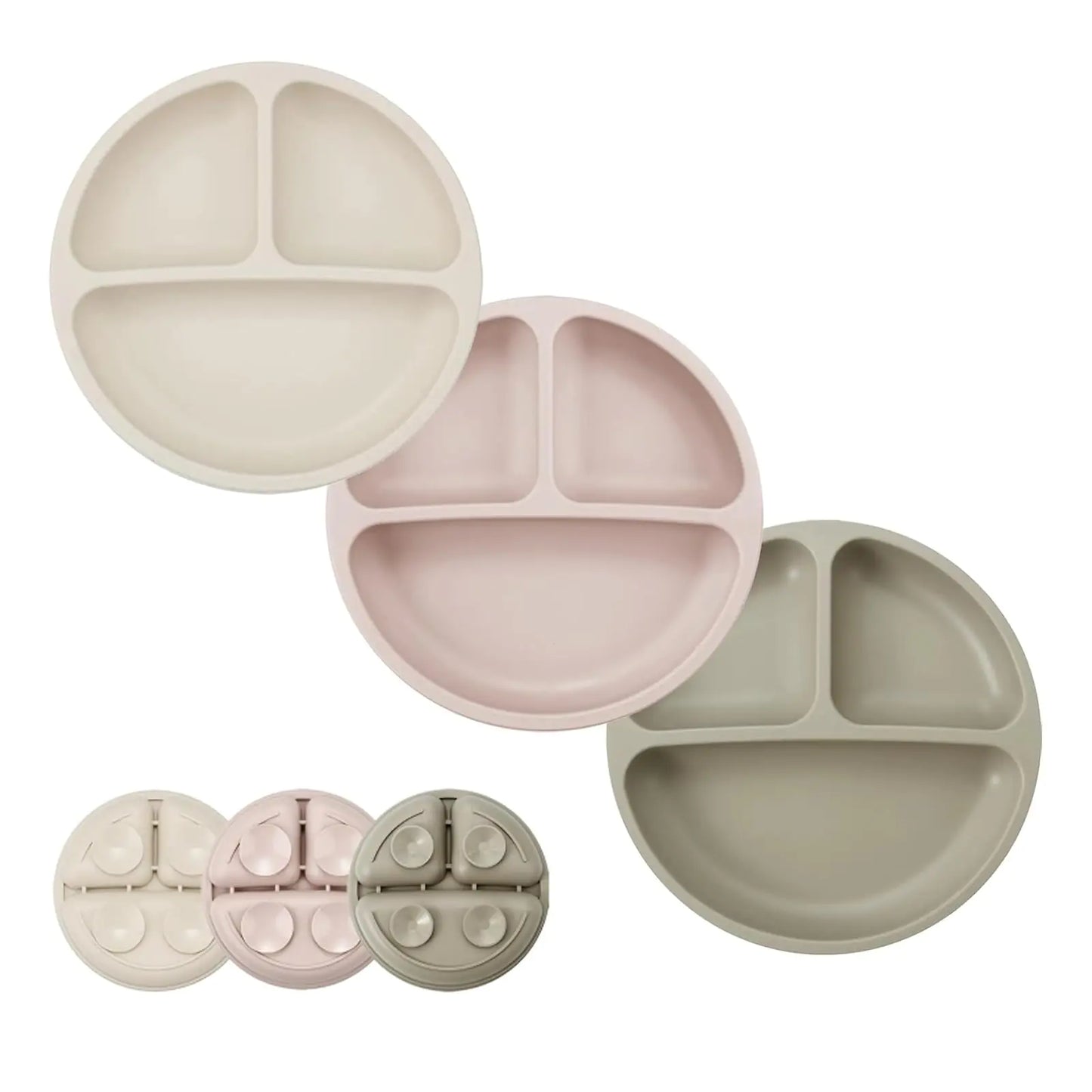 3 Pack Toddler Plates Divided Suction Silicone Baby and Toddler PlatesNon-Slip