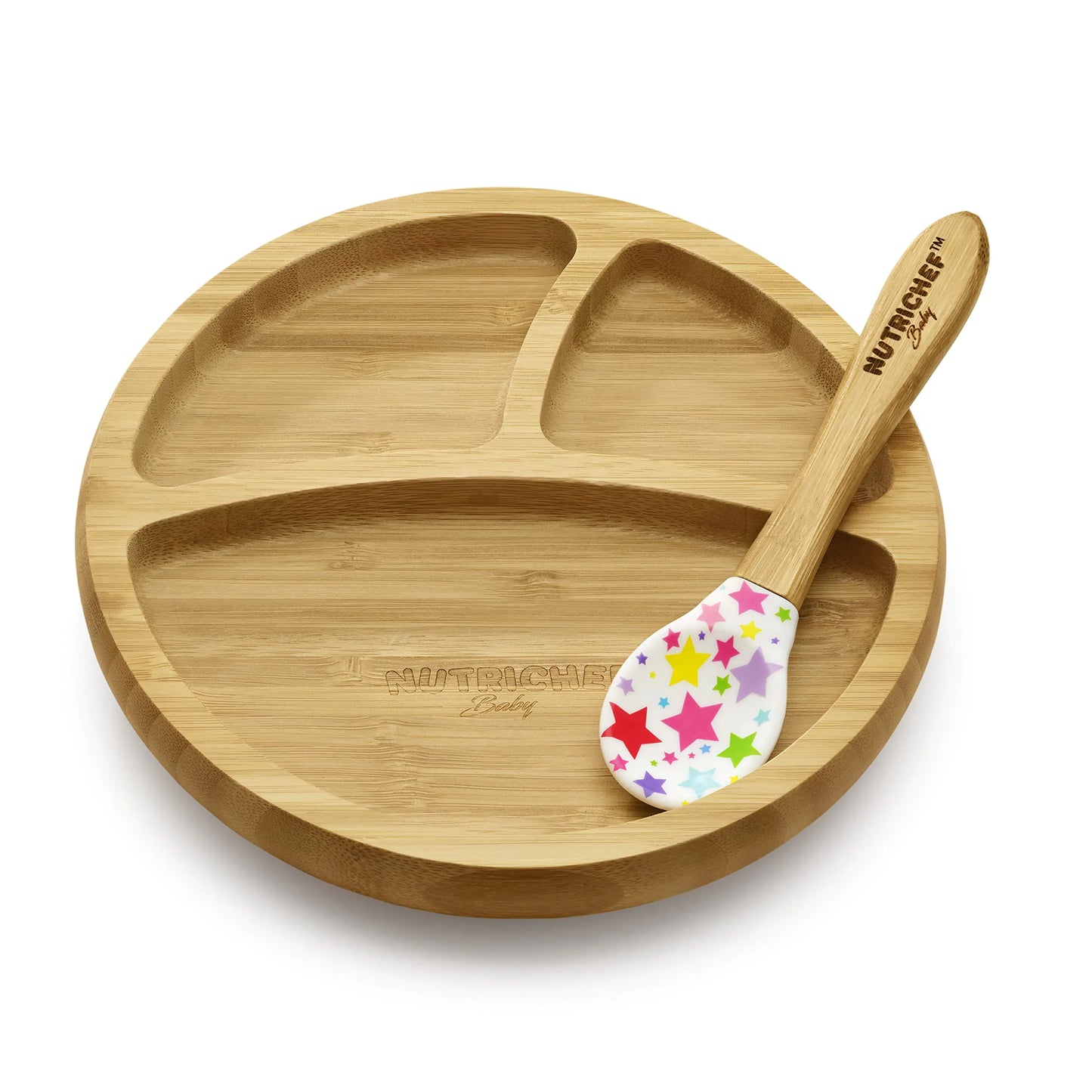 Silicon suction 3 compartment Non-toxic All-natural Bamboo Baby Food plate