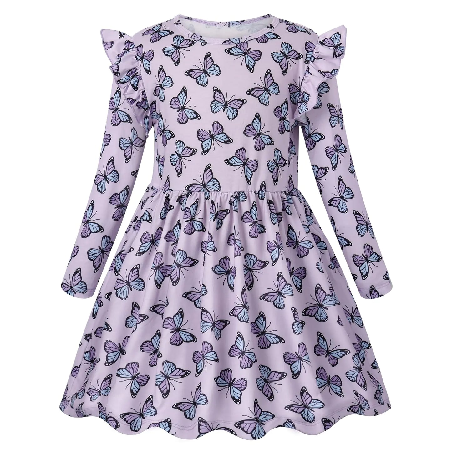 Girls Dress Soft Twirly Stretchy with Pockets Ruffle