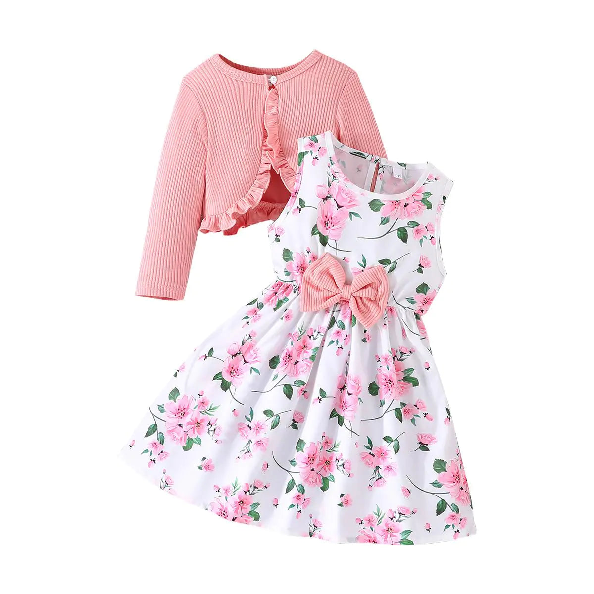 2PCS Little Toddler Girls Dress with Cardigan