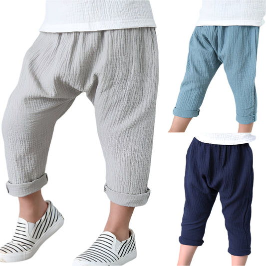 New Summer Kids Cotton And Linen Cropped Pants