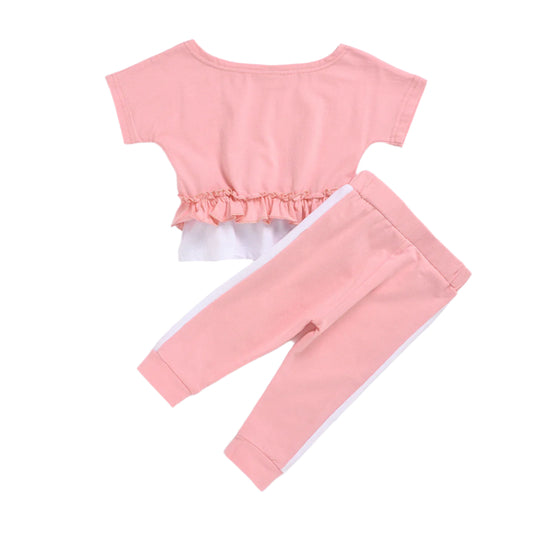 Big Neckline Top Stitching Pants Suit