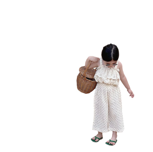 Fashion Personality Girl's Polka Dot Sling Suit