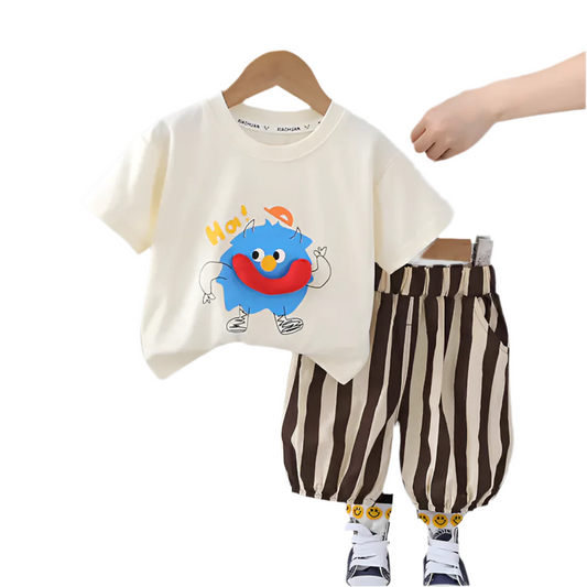 Cotton T-Shirt Set with Striped Shorts