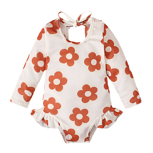 Pattern Graphic Print Crew Neck Open Back Swimsuit