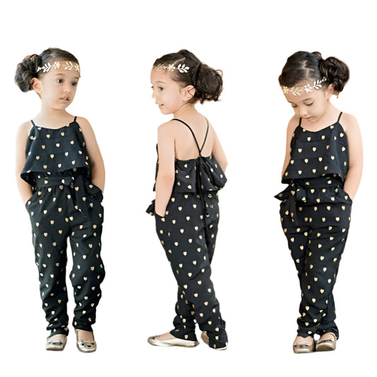 Cotton Polka Dot Strap Girls Jumpsuit