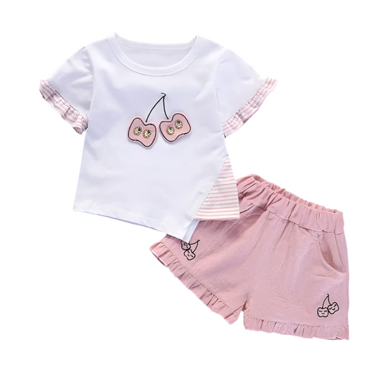 Girls' Summer Short Sleeve Ice Cream Print Outfit