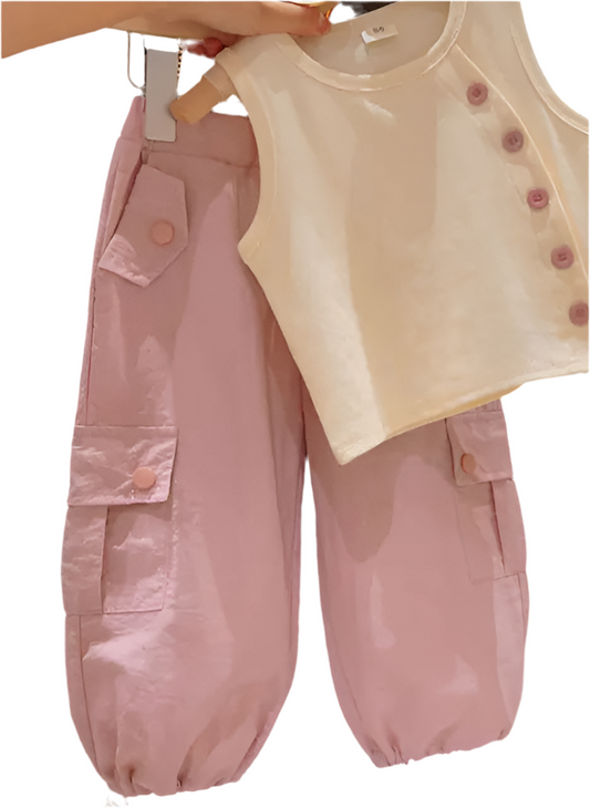 Summer Baby Girl Fashion T-Shirt and Cargo Pants Set
