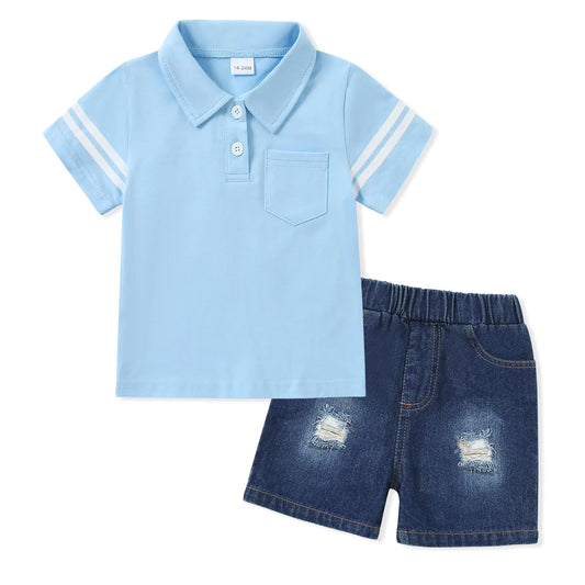 Toddler Boy Fashion Short-Sleeve Shirt Denim Jean shorts