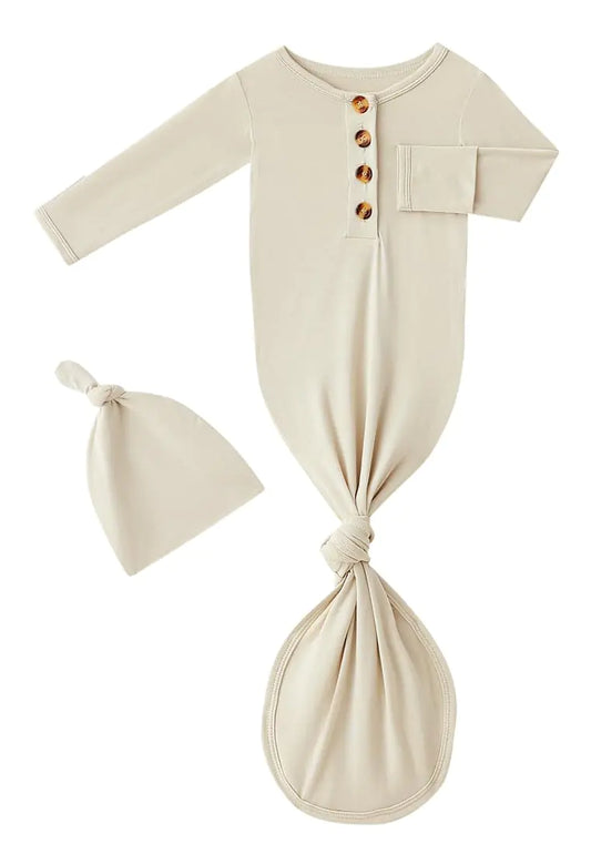Newborn Baby Boys Girls Knotted Gown Headband/Hat Set