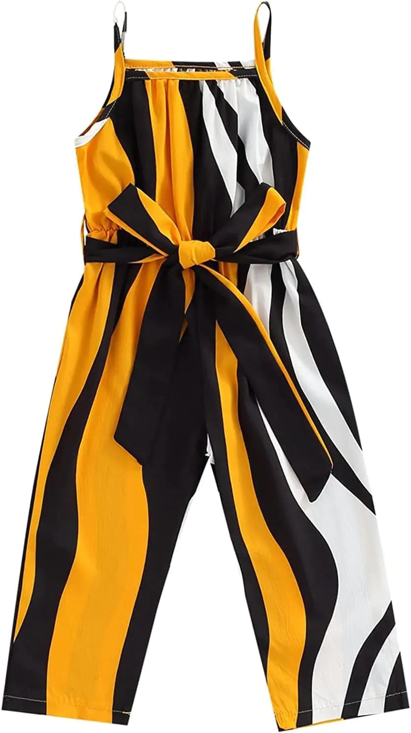 Girls Summer Outfit Sleeveless Striped Jumpsuit