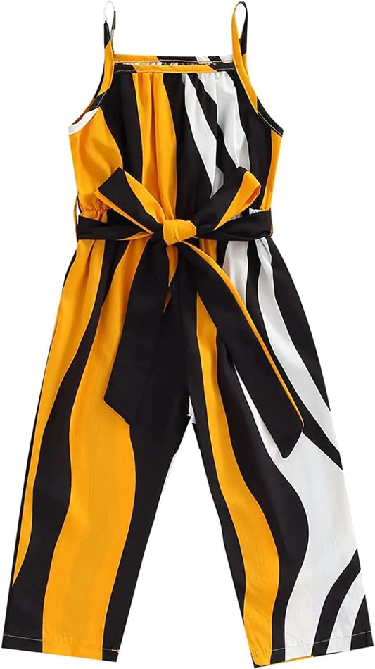 Girls Summer Outfit Sleeveless Striped Jumpsuit