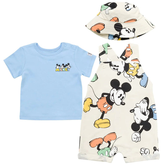 Baby Boys Short Overalls T-Shirt and Hat 3 Piece Outfit Set