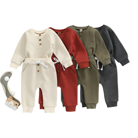 Round Neck Elastic Band Pants Set