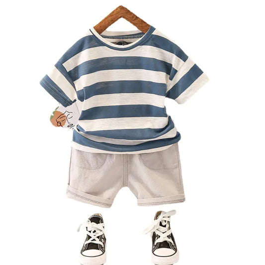 Striped T-Shirt and Solid Shorts Summer Set