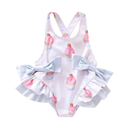 Cake Print Back Cross Bow Swimsuit