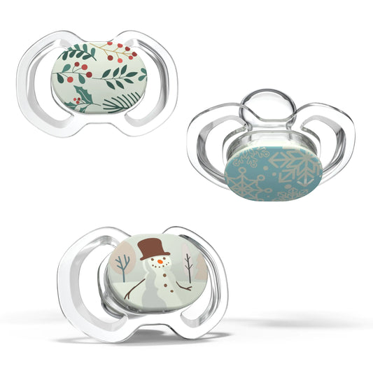 Baby Christmas Pacifier - 3 Pack of Slimline Pacifiers for Babies