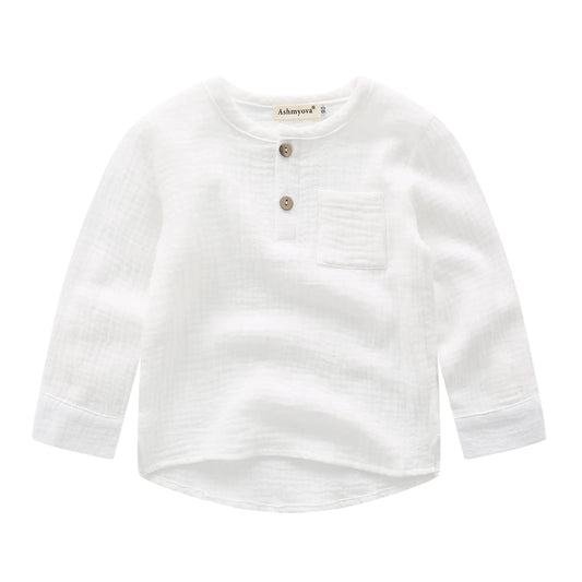 Boys Cotton Linen Shirt Button Up Pocket Blouse Dress Shirts